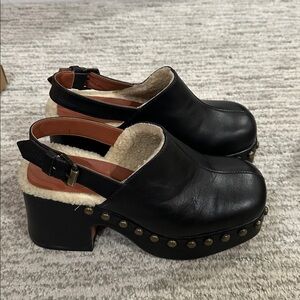 Free People Autumn studded faux fur trim High Heel Platform Clogs sz 6